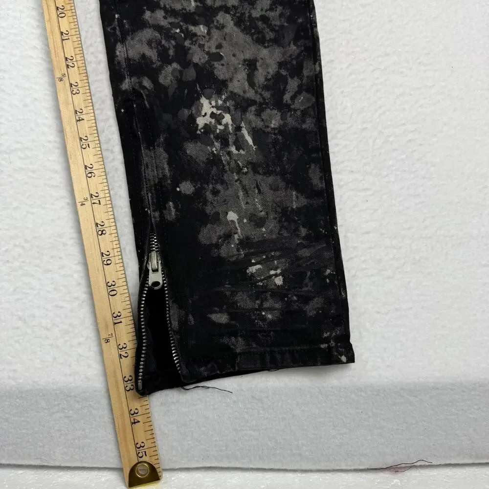 NWT MNML Men's 38x33 Slim Black Distressed Painted Stretch Zip Ankle Denim Jeans - Picture 8 of 11